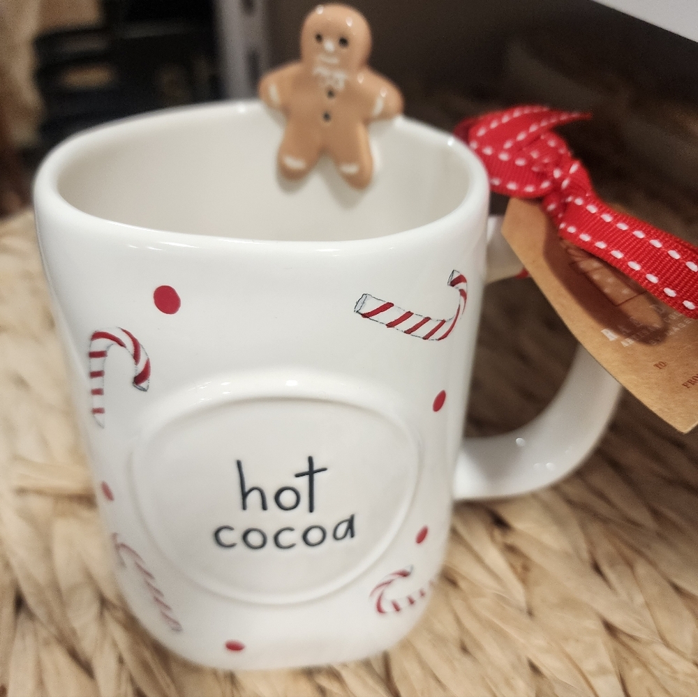 Rae Dunn Gingerbread Man"hot cocoa" Mug with Candy Cane Design